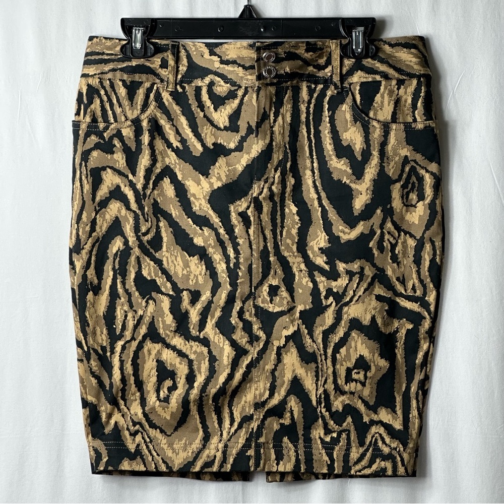 Chaps Black and Tan Pencil Zebra Print Skirt Sz 6